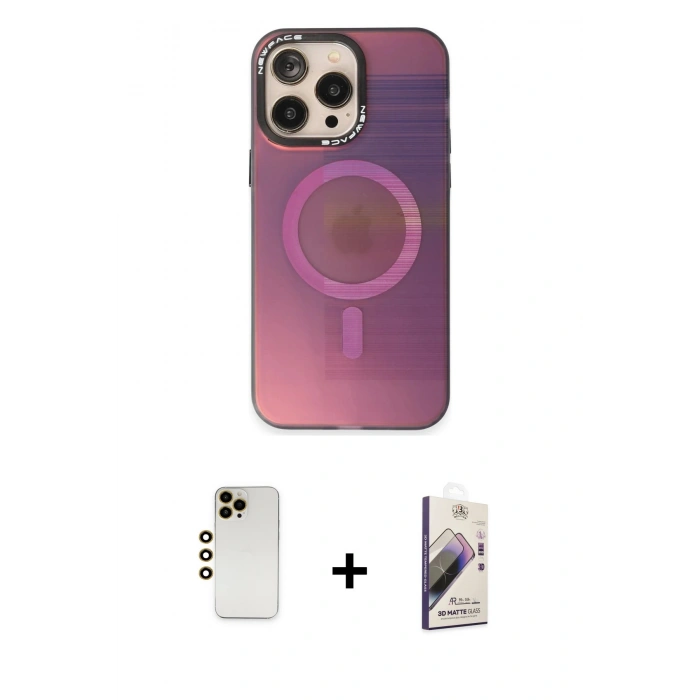 MARSİLYAN™- iPhone 13 Pro Max Kılıf Siluet Modern Koleksiyonu - Siyah Bilvis 3D Mat Cam Ekran Koruyucu + Shine Kamera Lens - GD