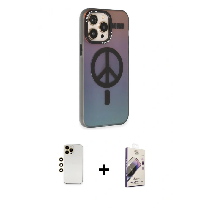 MARSİLYAN™- iPhone 13 Pro Max Kılıf Siluet Modern Koleksiyonu - Siyah Bilvis 3D Mat Cam Ekran Koruyucu + Shine Kamera Lens - GD