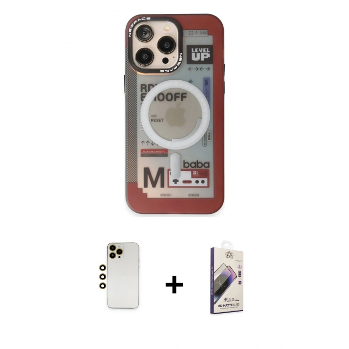 MARSİLYAN™- iPhone 13 Pro Max Kılıf Siluet Modern Koleksiyonu - Siyah Bilvis 3D Mat Cam Ekran Koruyucu + Shine Kamera Lens - GD