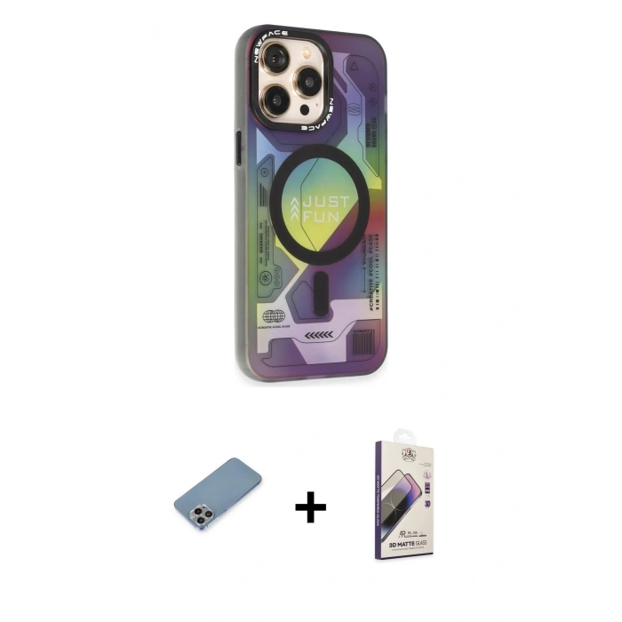 MARSİLYAN™- iPhone 13 Pro Max Kılıf Siluet Modern Koleksiyonu - Siyah Bilvis 3D Mat Cam Ekran Koruyucu + Shine Kamera Lens Koruma Cam - GI