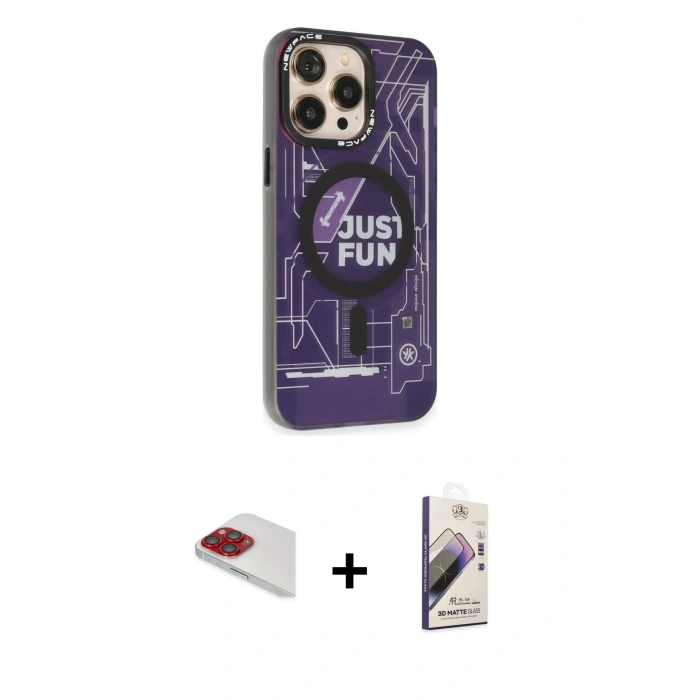 MARSİLYAN™- iPhone 13 Pro Max Kılıf Siluet Modern Koleksiyonu - Siyah Bilvis 3D Mat Cam Ekran Koruyucu + Kırmızı Pers Alüminyum Kamera Lens