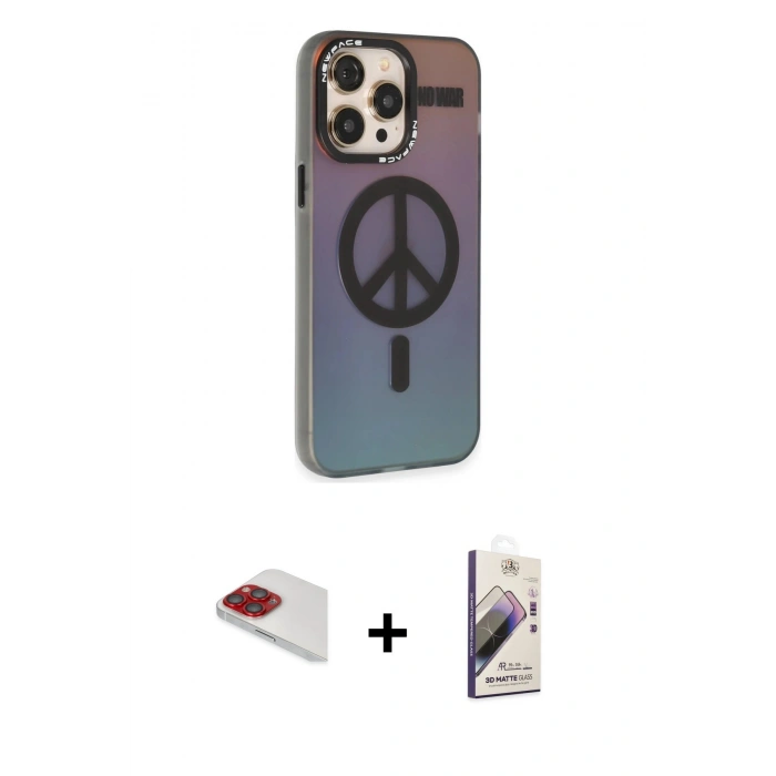 MARSİLYAN™- iPhone 13 Pro Max Kılıf Siluet Modern Koleksiyonu - Siyah Bilvis 3D Mat Cam Ekran Koruyucu + Kırmızı Pers Alüminyum Kamera Lens