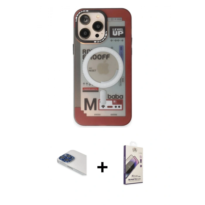 MARSİLYAN™- iPhone 13 Pro Max Kılıf Siluet Modern Koleksiyonu - Siyah Bilvis 3D Mat Cam Ekran Koruyucu + Pers Alüminyum Kamera Lens - LT