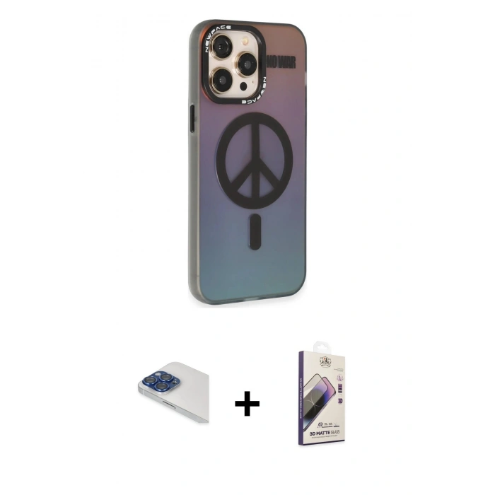 MARSİLYAN™- iPhone 13 Pro Max Kılıf Siluet Modern Koleksiyonu - Siyah Bilvis 3D Mat Cam Ekran Koruyucu + Pers Alüminyum Kamera Lens - LT