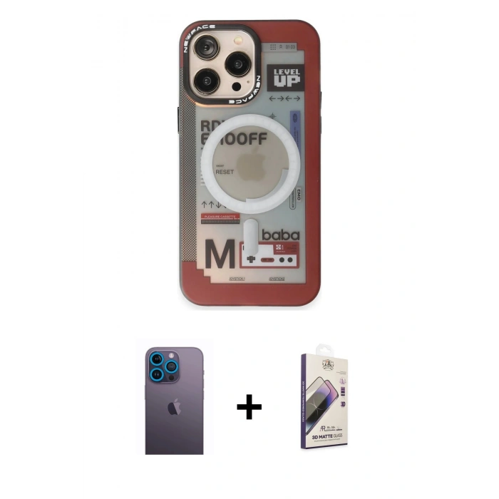 MARSİLYAN™- iPhone 13 Pro Max Kılıf Siluet Modern Koleksiyonu - Siyah Bilvis 3D Mat Cam Ekran Koruyucu + Neon Fosforlu Kamera Lens - MI