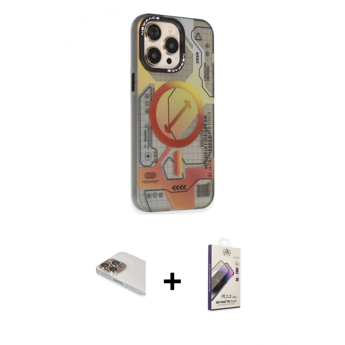 MARSİLYAN™- iPhone 13 Pro Max Kılıf Siluet Modern Koleksiyonu - Siyah Bilvis 3D Mat Cam Ekran Koruyucu + Pers Alüminyum Kamera Lens - GD