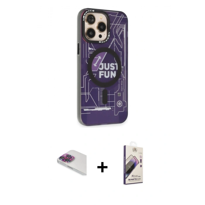 MARSİLYAN™- iPhone 13 Pro Max Kılıf Siluet Modern Koleksiyonu - Siyah Bilvis 3D Mat Cam Ekran Koruyucu + Pers Alüminyum Kamera Lens - GI