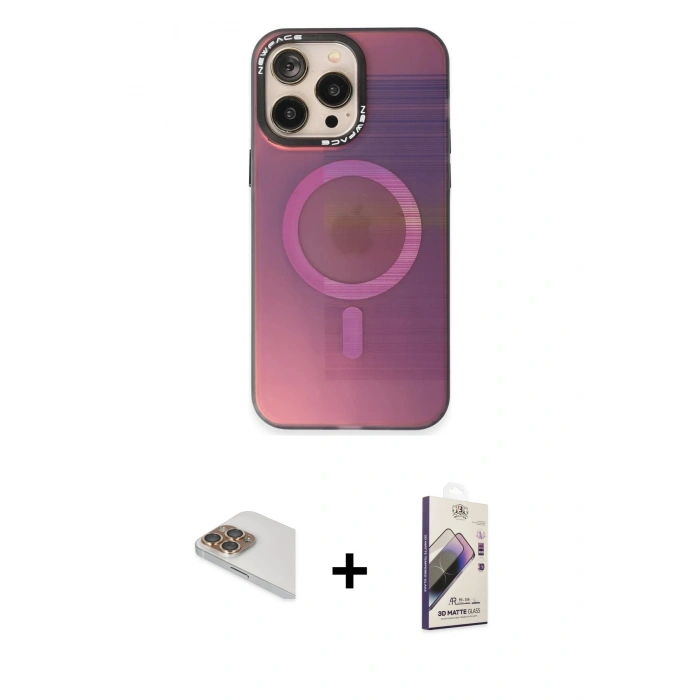 MARSİLYAN™- iPhone 13 Pro Max Kılıf Siluet Modern Koleksiyonu - Siyah Bilvis 3D Mat Cam Ekran Koruyucu + Pers Alüminyum Kamera Lens - GD