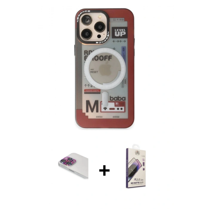 MARSİLYAN™- iPhone 13 Pro Max Kılıf Siluet Modern Koleksiyonu - Siyah Bilvis 3D Mat Cam Ekran Koruyucu + Pers Alüminyum Kamera Lens - GI