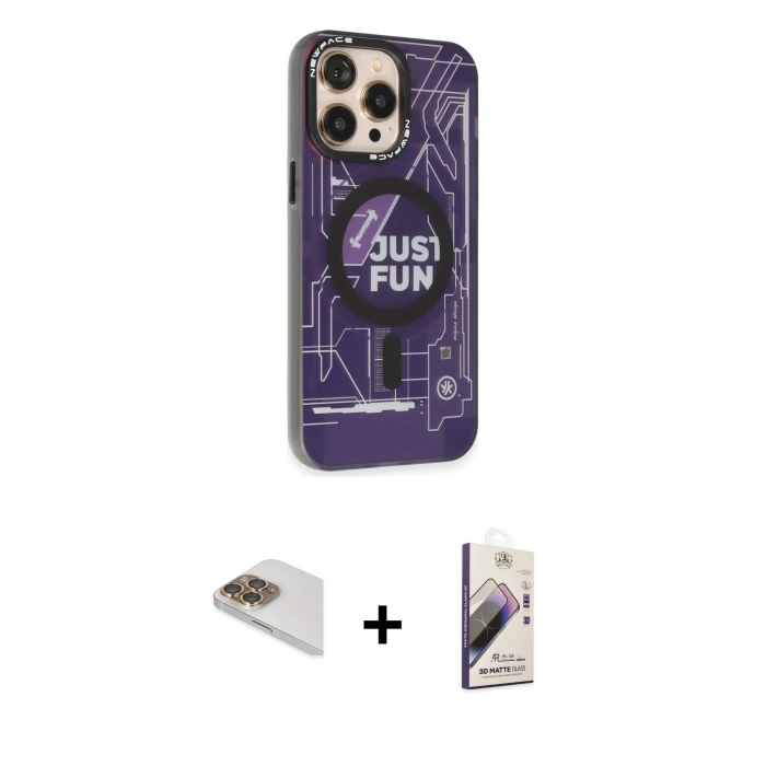 MARSİLYAN™- iPhone 13 Pro Max Kılıf Siluet Modern Koleksiyonu - Siyah Bilvis 3D Mat Cam Ekran Koruyucu + Pers Alüminyum Kamera Lens - GD