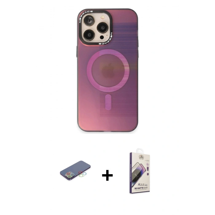 MARSİLYAN™- iPhone 13 Pro Max Kılıf Siluet Modern Koleksiyonu - Siyah Bilvis 3D Mat Cam Ekran Koruyucu + Renkli Kamera Lens Koruma Cam - MI
