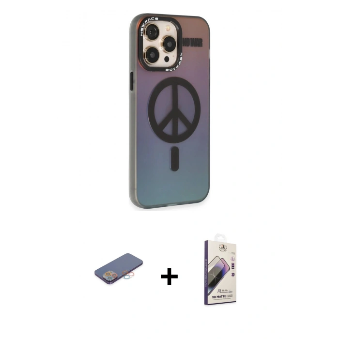 MARSİLYAN™- iPhone 13 Pro Max Kılıf Siluet Modern Koleksiyonu - Siyah Bilvis 3D Mat Cam Ekran Koruyucu + Renkli Kamera Lens Koruma Cam - PE