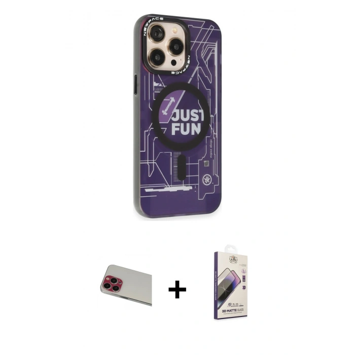 MARSİLYAN™- iPhone 13 Pro Max Kılıf Siluet Modern Koleksiyonu - Siyah Bilvis 3D Mat Cam Ekran Koruyucu + Rainbow Kamera Lens Koruma Cam - KI