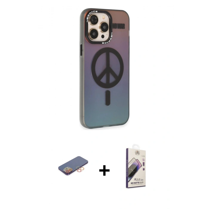 MARSİLYAN™- iPhone 13 Pro Max Kılıf Siluet Modern Koleksiyonu - Siyah Bilvis 3D Mat Cam Ekran Koruyucu + Renkli Kamera Lens Koruma Cam - TU