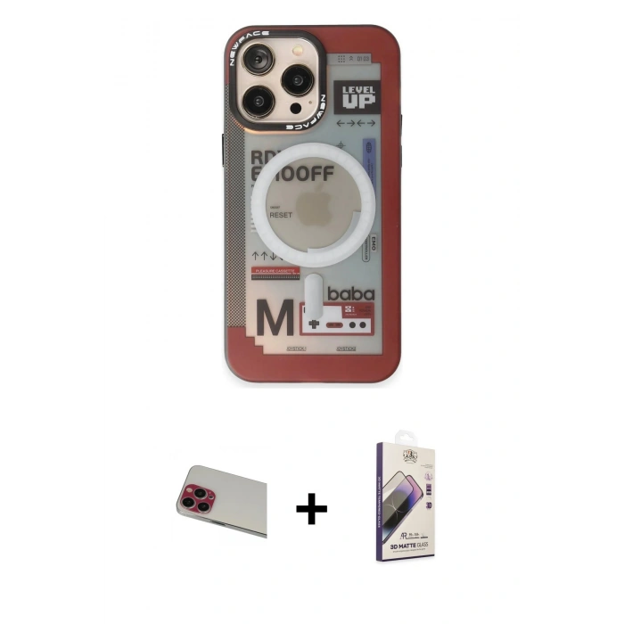 MARSİLYAN™- iPhone 13 Pro Max Kılıf Siluet Modern Koleksiyonu - Siyah Bilvis 3D Mat Cam Ekran Koruyucu + Rainbow Kamera Lens Koruma Cam - KI