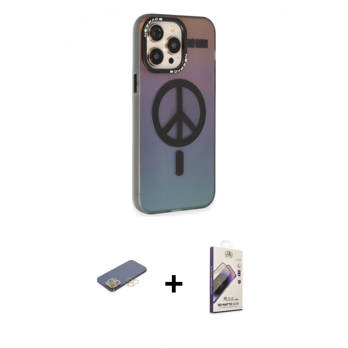 MARSİLYAN™- iPhone 13 Pro Max Kılıf Siluet Modern Koleksiyonu - Siyah Bilvis 3D Mat Cam Ekran Koruyucu + Sarı Renkli Kamera Lens Koruma Cam