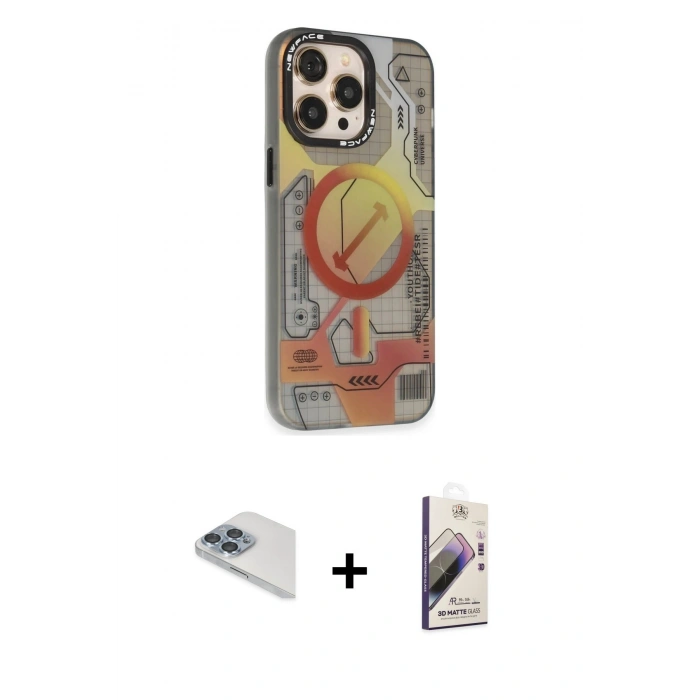 MARSİLYAN™- iPhone 13 Pro Max Kılıf Siluet Modern Koleksiyonu - Siyah Bilvis 3D Mat Cam Ekran Koruyucu + Pers Alüminyum Kamera Lens - SABE
