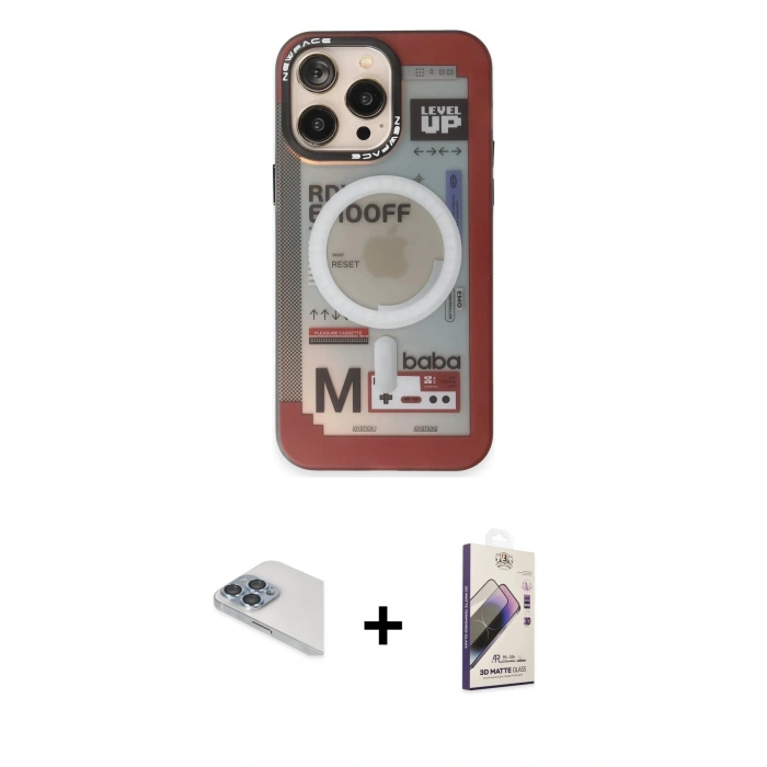 MARSİLYAN™- iPhone 13 Pro Max Kılıf Siluet Modern Koleksiyonu - Siyah Bilvis 3D Mat Cam Ekran Koruyucu + Pers Alüminyum Kamera Lens - SABE