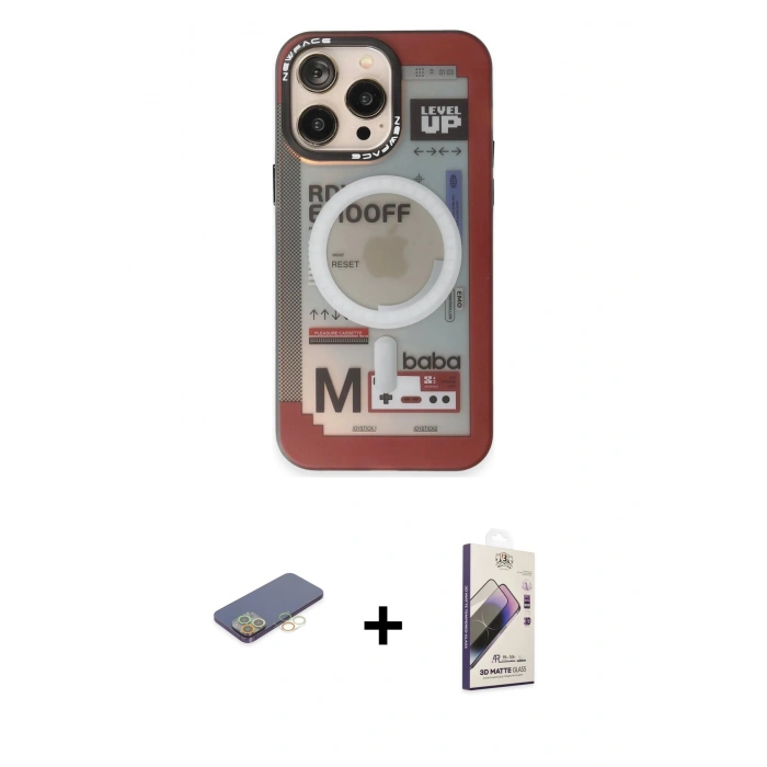 MARSİLYAN™- iPhone 13 Pro Max Kılıf Siluet Modern Koleksiyonu - Siyah Bilvis 3D Mat Cam Ekran Koruyucu + Sarı Renkli Kamera Lens Koruma Cam