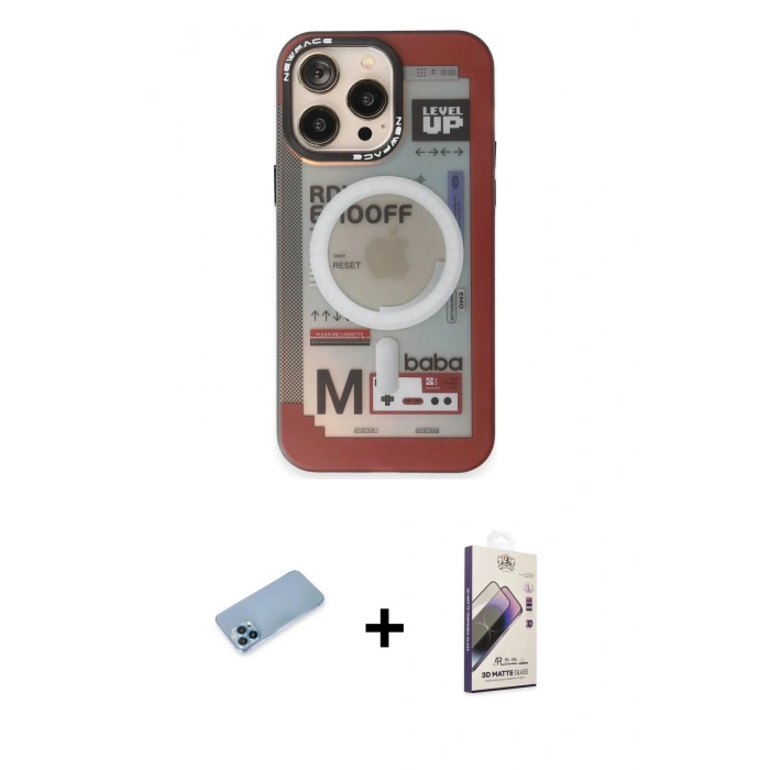 MARSİLYAN™- iPhone 13 Pro Max Kılıf Siluet Modern Koleksiyonu - Siyah Bilvis 3D Mat Cam Ekran Koruyucu + Shine Kamera Lens Koruma Cam - MI