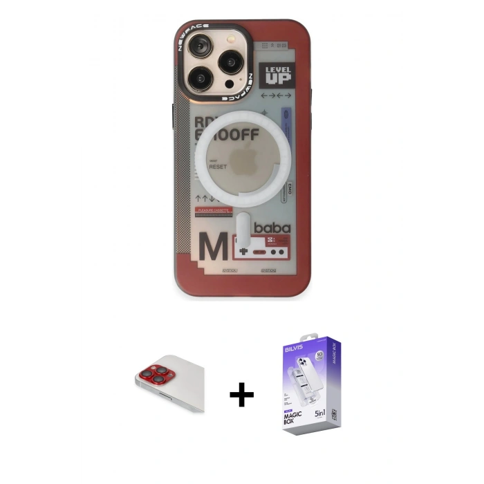 MARSİLYAN™- iPhone 13 Pro Max Kılıf Siluet Modern Koleksiyonu - Siyah Bilvis 5in1 3D Magic Cam Ekran Koruyucu + Pers Alüminyum Kamera Lens - KI
