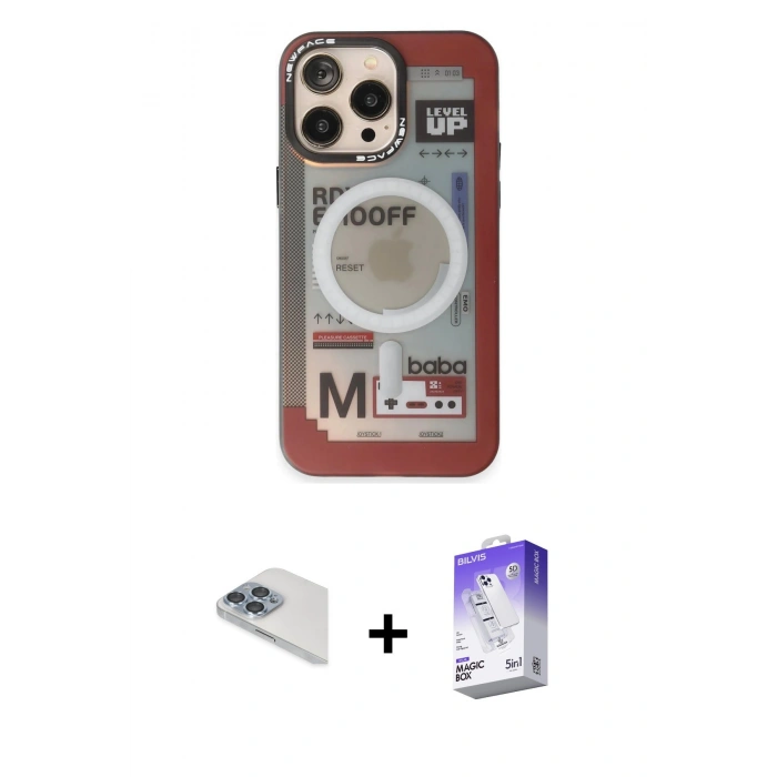 MARSİLYAN™- iPhone 13 Pro Max Kılıf Siluet Modern Koleksiyonu - Siyah Bilvis 5in1 3D Magic Cam Ekran Koruyucu + Pers Alüminyum Kamera Lens - SABE