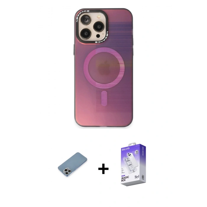MARSİLYAN™- iPhone 13 Pro Max Kılıf Siluet Modern Koleksiyonu - Siyah Bilvis 5in1 3D Magic Cam Ekran Koruyucu + Shine Kamera Lens Koruma Cam - GI