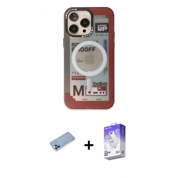 MARSİLYAN™- iPhone 13 Pro Max Kılıf Siluet Modern Koleksiyonu - Siyah Bilvis 5in1 3D Magic Cam Ekran Koruyucu + Shine Kamera Lens Koruma Cam - MI