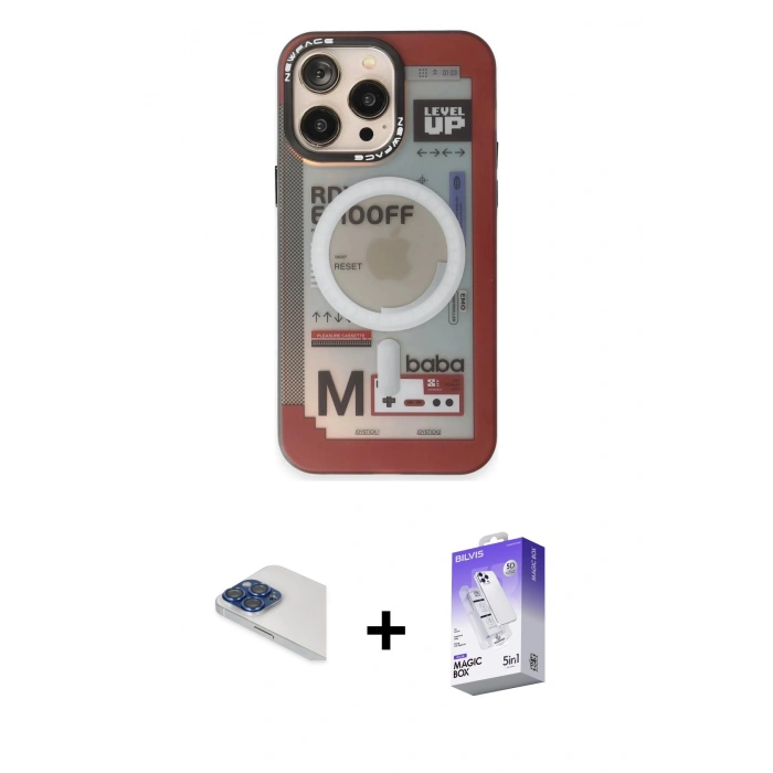 MARSİLYAN™- iPhone 13 Pro Max Kılıf Siluet Modern Koleksiyonu - Siyah Bilvis 5in1 3D Magic Cam Ekran Koruyucu + Pers Alüminyum Kamera Lens - LT