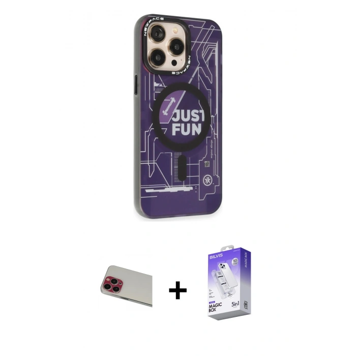 MARSİLYAN™- iPhone 13 Pro Max Kılıf Siluet Modern Koleksiyonu - Siyah Bilvis 5in1 3D Magic Cam Ekran Koruyucu + Rainbow Kamera Lens Koruma Cam - KI