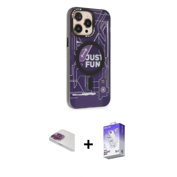 MARSİLYAN™- iPhone 13 Pro Max Kılıf Siluet Modern Koleksiyonu - Siyah Bilvis 5in1 3D Magic Cam Ekran Koruyucu + Pers Alüminyum Kamera Lens - GI