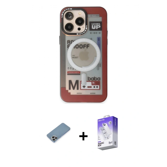 MARSİLYAN™- iPhone 13 Pro Max Kılıf Siluet Modern Koleksiyonu - Siyah Bilvis 5in1 3D Magic Cam Ekran Koruyucu + Shine Kamera Lens Koruma Cam - GI