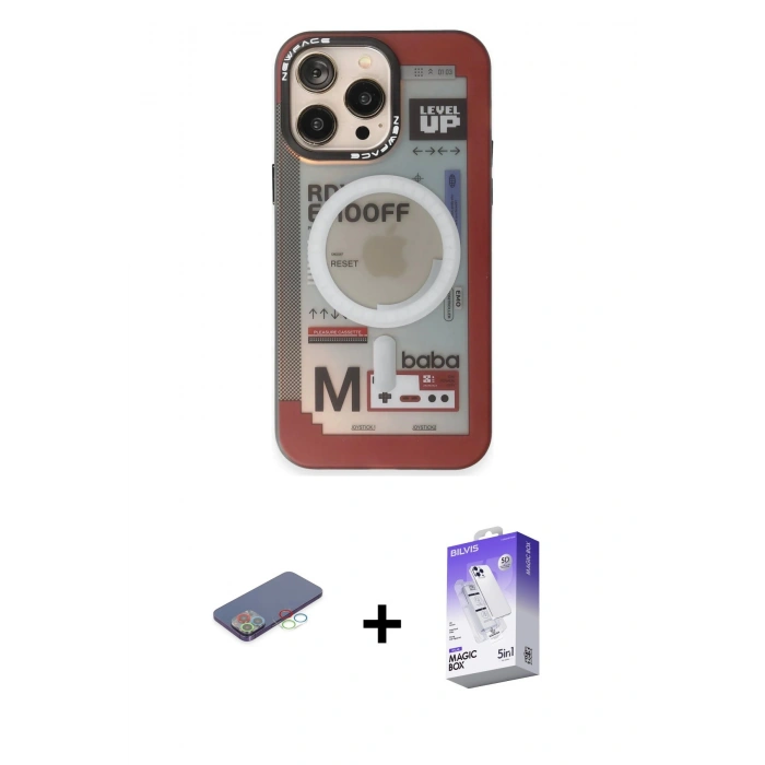 MARSİLYAN™- iPhone 13 Pro Max Kılıf Siluet Modern Koleksiyonu - Siyah Bilvis 5in1 3D Magic Cam Ekran Koruyucu + Renkli Kamera Lens Koruma Cam - MI