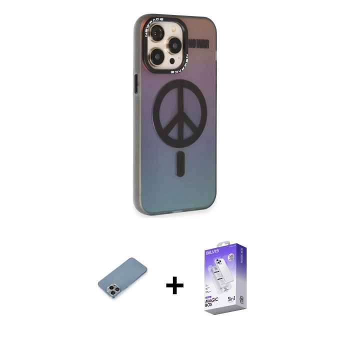 MARSİLYAN™- iPhone 13 Pro Max Kılıf Siluet Modern Koleksiyonu - Siyah Bilvis 5in1 3D Magic Cam Ekran Koruyucu + Shine Kamera Lens Koruma Cam - GI