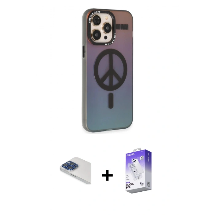 MARSİLYAN™- iPhone 13 Pro Max Kılıf Siluet Modern Koleksiyonu - Siyah Bilvis 5in1 3D Magic Cam Ekran Koruyucu + Pers Alüminyum Kamera Lens - LT