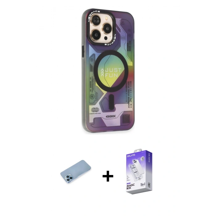 MARSİLYAN™- iPhone 13 Pro Max Kılıf Siluet Modern Koleksiyonu - Siyah Bilvis 5in1 3D Magic Cam Ekran Koruyucu + Shine Kamera Lens Koruma Cam - MI