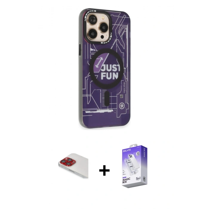 MARSİLYAN™- iPhone 13 Pro Max Kılıf Siluet Modern Koleksiyonu - Siyah Bilvis 5in1 3D Magic Cam Ekran Koruyucu + Pers Alüminyum Kamera Lens - KI