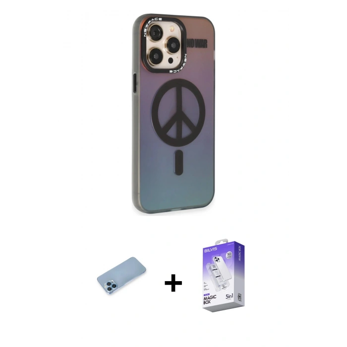 MARSİLYAN™- iPhone 13 Pro Max Kılıf Siluet Modern Koleksiyonu - Siyah Bilvis 5in1 3D Magic Cam Ekran Koruyucu + Shine Kamera Lens Koruma Cam - MI
