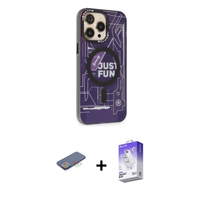 MARSİLYAN™- iPhone 13 Pro Max Kılıf Siluet Modern Koleksiyonu - Siyah Bilvis 5in1 3D Magic Cam Ekran Koruyucu + Renkli Kamera Lens Koruma Cam - MI