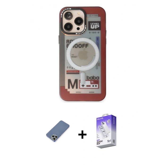 MARSİLYAN™- iPhone 13 Pro Max Kılıf Siluet Modern Koleksiyonu - Siyah Bilvis 5in1 3D Magic Cam Ekran Koruyucu + Açık Yeşil Metal Kamera Lens Koruma Cam