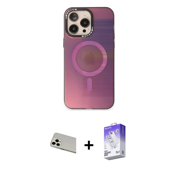 MARSİLYAN™- iPhone 13 Pro Max Kılıf Siluet Modern Koleksiyonu - Siyah Bilvis 5in1 3D Magic Cam Ekran Koruyucu + Rainbow Kamera Lens Koruma Cam - BZ