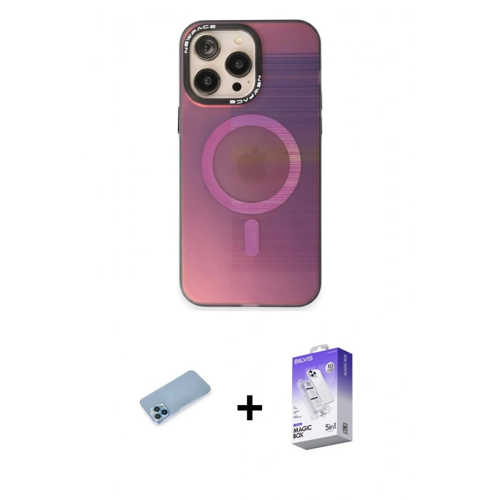 MARSİLYAN™- iPhone 13 Pro Max Kılıf Siluet Modern Koleksiyonu - Siyah Bilvis 5in1 3D Magic Cam Ekran Koruyucu + Shine Kamera Lens Koruma Cam - MI