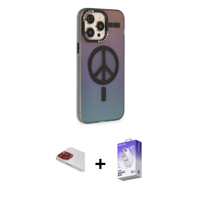 MARSİLYAN™- iPhone 13 Pro Max Kılıf Siluet Modern Koleksiyonu - Siyah Bilvis 5in1 3D Magic Cam Ekran Koruyucu + Pers Alüminyum Kamera Lens - KI