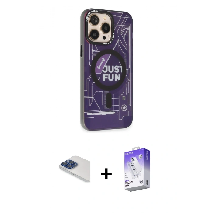 MARSİLYAN™- iPhone 13 Pro Max Kılıf Siluet Modern Koleksiyonu - Siyah Bilvis 5in1 3D Magic Cam Ekran Koruyucu + Pers Alüminyum Kamera Lens - LT