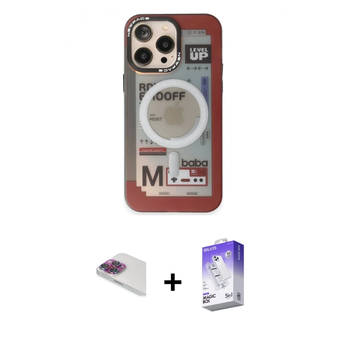 MARSİLYAN™- iPhone 13 Pro Max Kılıf Siluet Modern Koleksiyonu - Siyah Bilvis 5in1 3D Magic Cam Ekran Koruyucu + Pers Alüminyum Kamera Lens - GI
