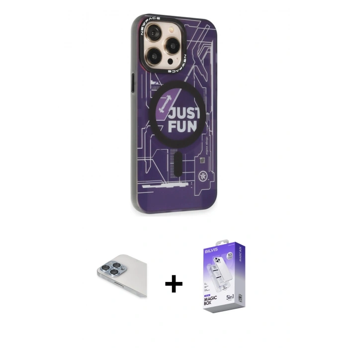 MARSİLYAN™- iPhone 13 Pro Max Kılıf Siluet Modern Koleksiyonu - Siyah Bilvis 5in1 3D Magic Cam Ekran Koruyucu + Pers Alüminyum Kamera Lens - SABE