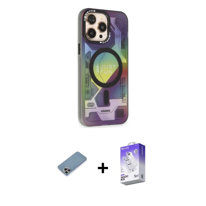 MARSİLYAN™- iPhone 13 Pro Max Kılıf Siluet Modern Koleksiyonu - Siyah Bilvis 5in1 3D Magic Cam Ekran Koruyucu + Shine Kamera Lens Koruma Cam - GI