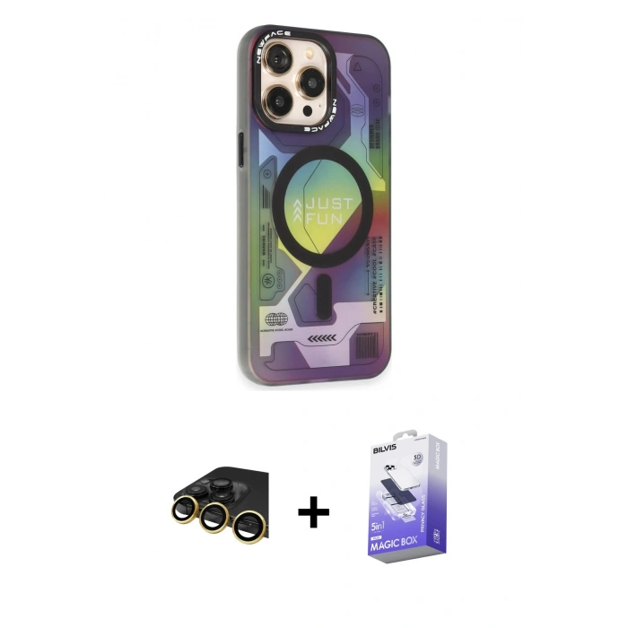 MARSİLYAN™- iPhone 13 Pro Max Kılıf Siluet Modern Koleksiyonu - Siyah Bilvis 5in1 5D Magic Hayalet Cam Ekran Koruyucu + Raze Metal Kamera Lens - GD