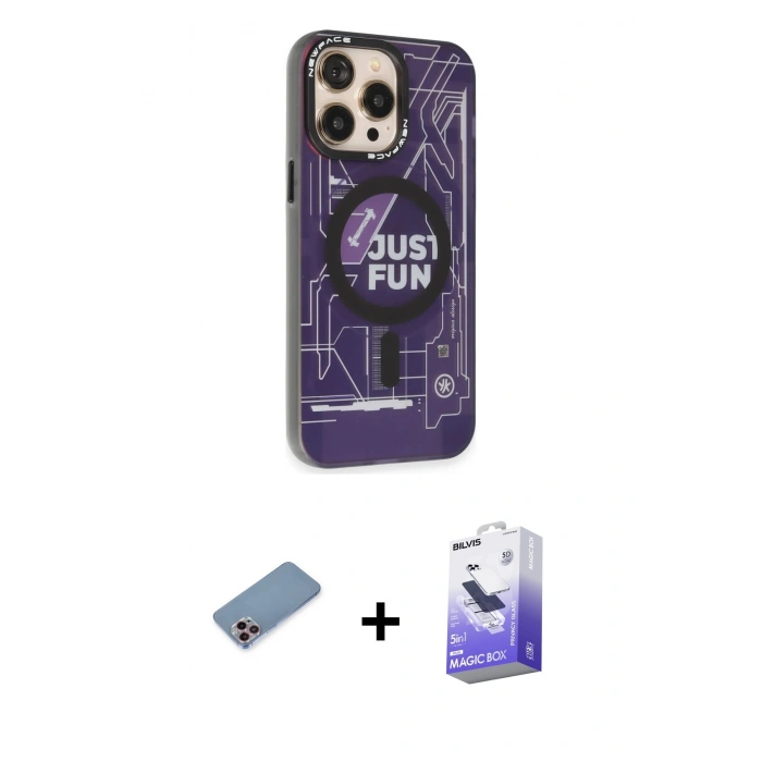MARSİLYAN™- iPhone 13 Pro Max Kılıf Siluet Modern Koleksiyonu - Siyah Bilvis 5in1 5D Magic Hayalet Cam Ekran Koruyucu + Shine Kamera Lens Koruma Cam - PE
