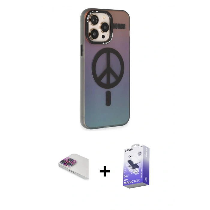 MARSİLYAN™- iPhone 13 Pro Max Kılıf Siluet Modern Koleksiyonu - Siyah Bilvis 5in1 5D Magic Hayalet Cam Ekran Koruyucu + Pers Alüminyum Kamera Lens - GI